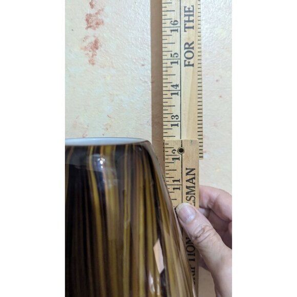 Blown Glass Vertical stripe 13" Tall Vase Brown beige/sand colors accent decor - Picture 5 of 7